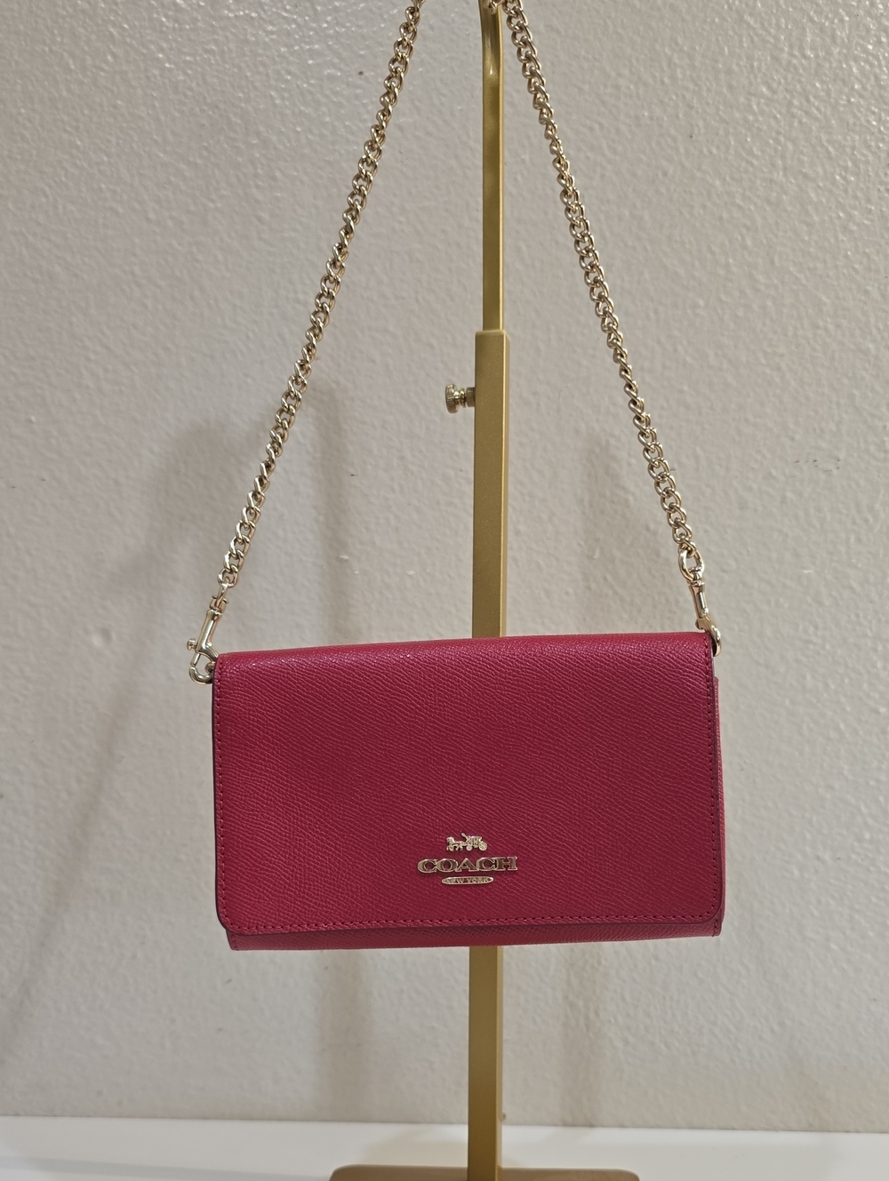 Coach Pink Crossbody Wallet with Gold Chain Strap